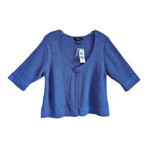 STYLE & CO Women L Shrug Cardigan Sweater Button Cobalt Blue Silver Cropped NEW